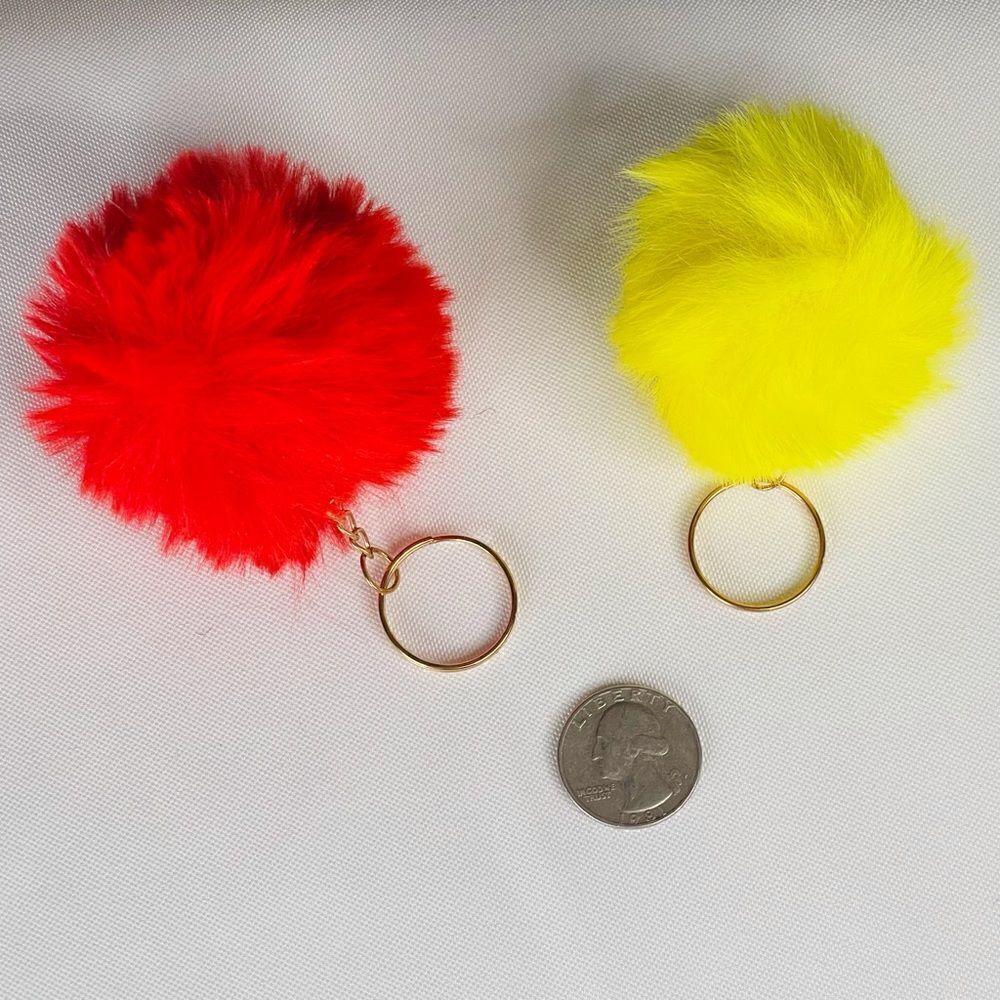 Red & Yellow Fuzzy Small Pom Keychain Set